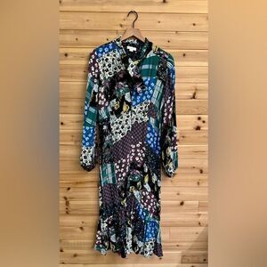 Monsoon Size 8 Bette Patch Print Long Sleeve Button Front Shirt Dress